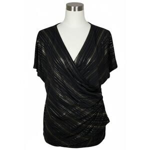 Vintage Spin Blouse Top Womens S Black Gold Striped Y2K Glam Grunge Made in USA